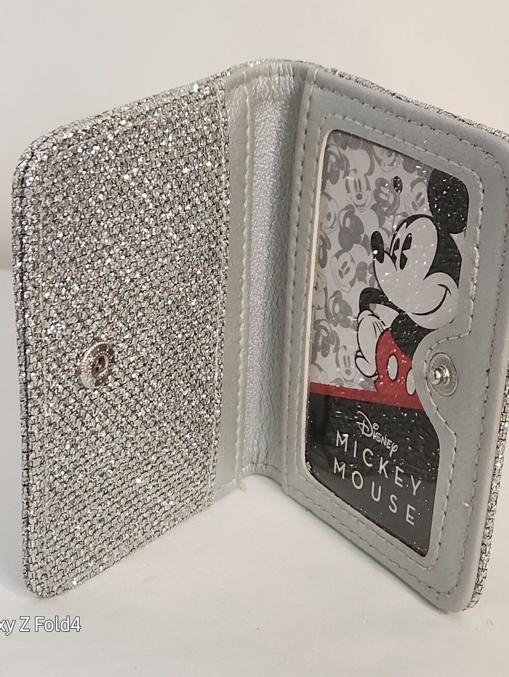Disney Mickey Mouse Silver Glitter Wallet Phone Case with ID Window